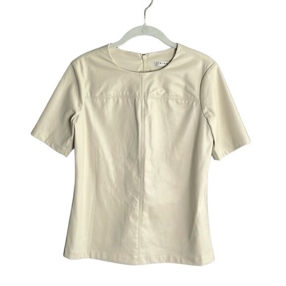 Trina Turk White Faux Leather Short Sleeve Top With Zippered Back Size Small - Picture 1 of 8